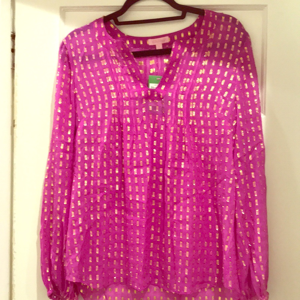 Colby silk metallic dot top
